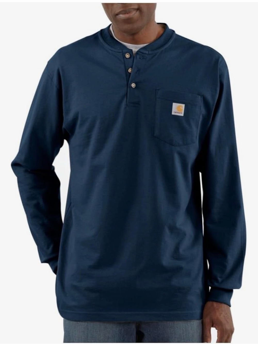 Carhartt Navy Long-Sleeve Henley with Pocket